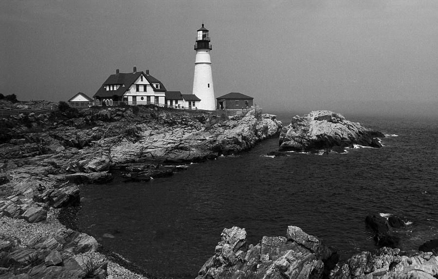 Lighthouse - Portland Head, Maine 5 BW Photograph by Frank Romeo