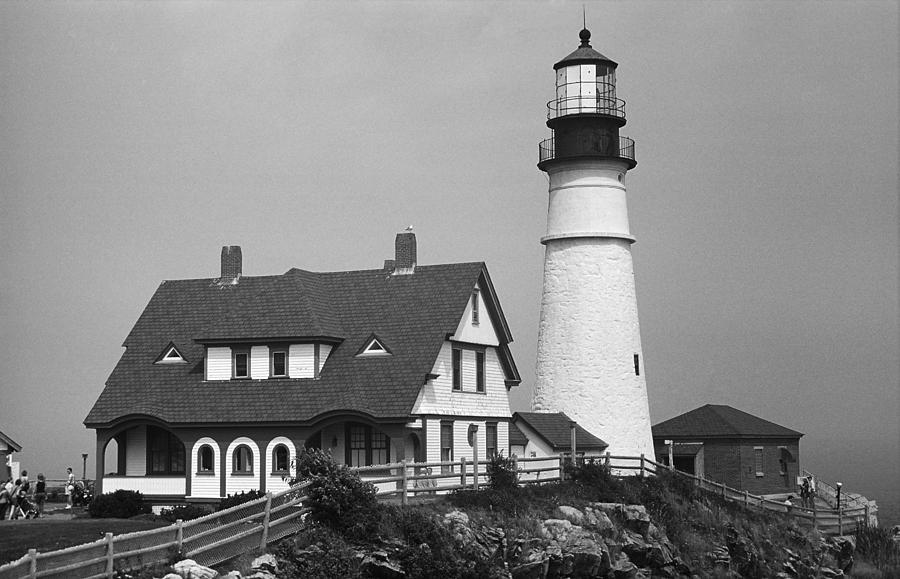 Lighthouse - Portland Head, Maine 2 BW Photograph by Frank Romeo