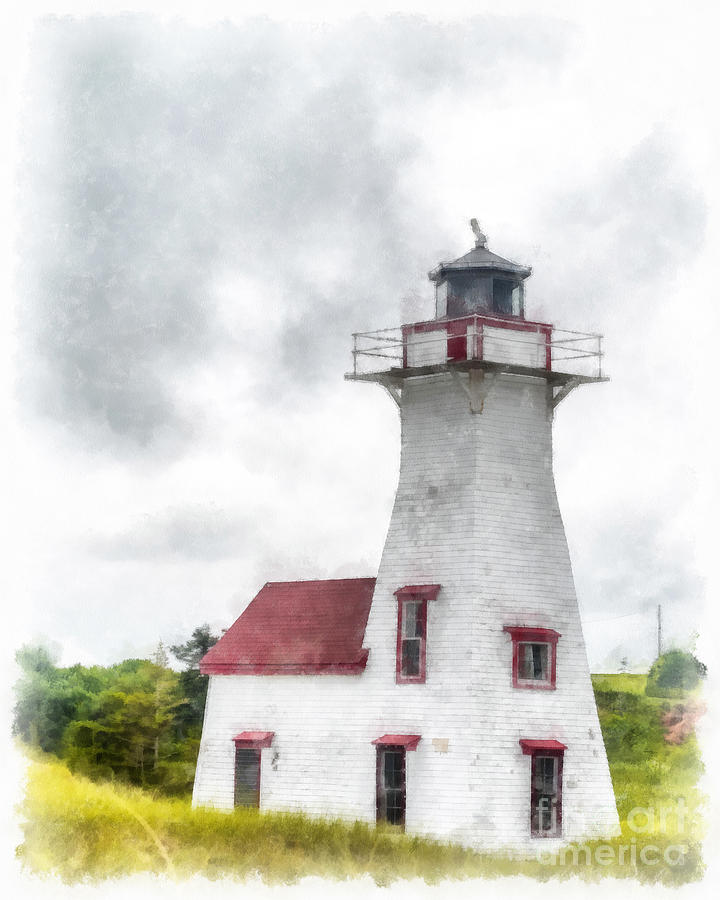 Architecture Painting - Lighthouse Prince Edward Island Watercolor by Edward Fielding