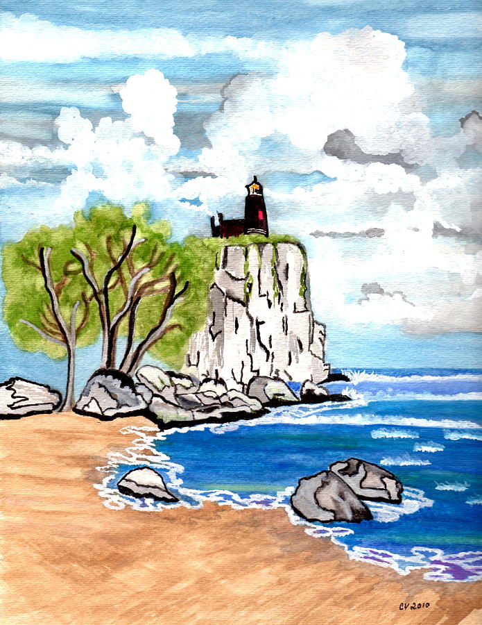 Lighthouse Rock Painting by Connie Valasco