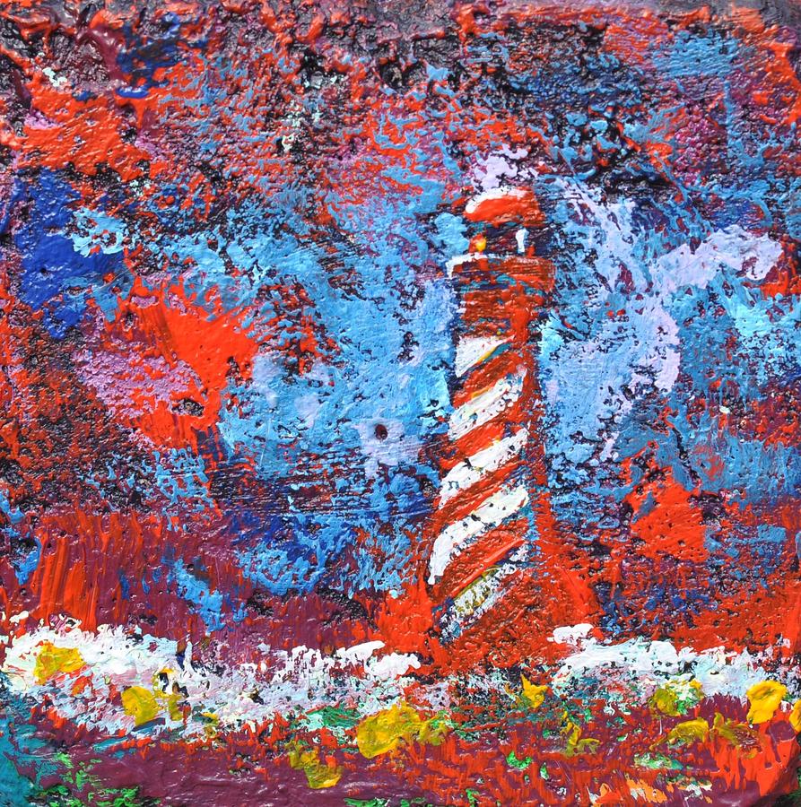 Lighthouse Rock, Red Impression Painting by Eduard Meinema