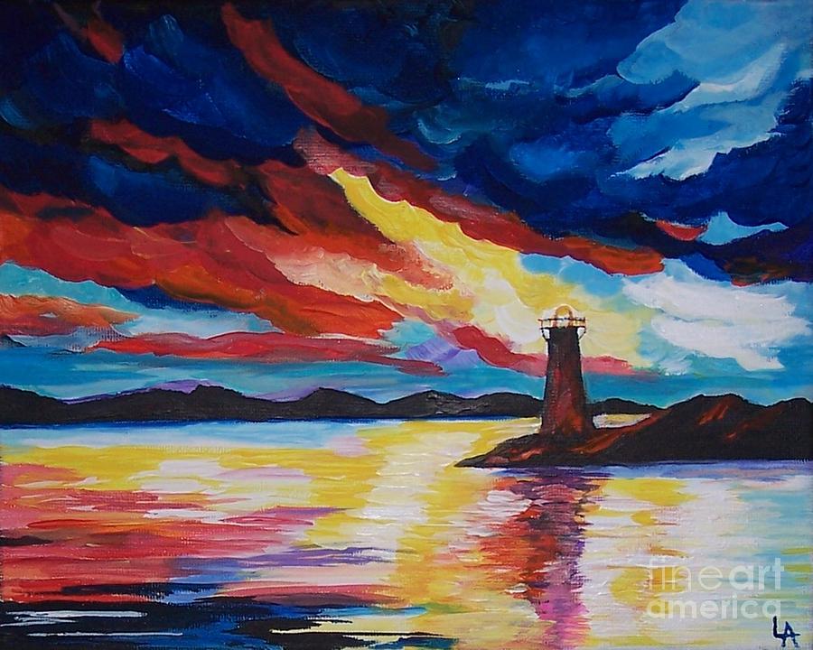 Lighthouse Storm Painting by Leslie Allen