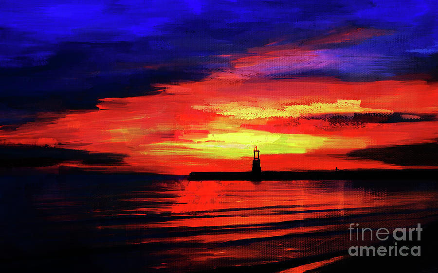 Lighthouse sunset  Painting by Gull G