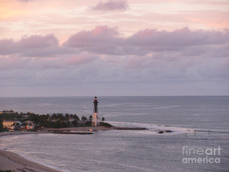 Peach and Lavender Sky at Hillsboro Lighthouse in Florida Photograph by Corinne Carroll