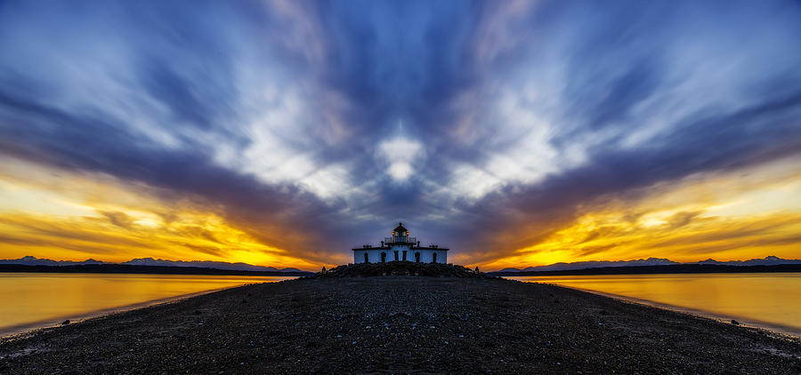 Lighthouse Sunset Reflection Digital Art