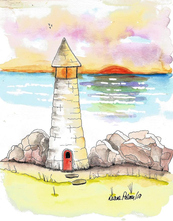 Lighthouse Sunset Watercolor Painting by Diane Palmer Lighthouse Sunset Watercolor Painting by Diane Palmer
