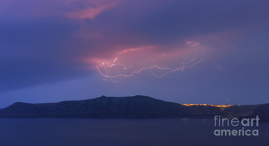 Lightning above Santorini Photograph by Henk Meijer Photography