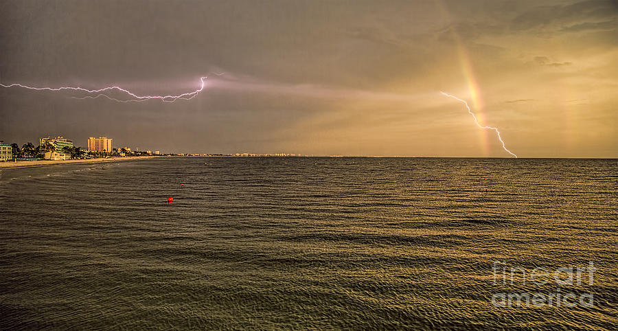Lightning And Rainbow, Fort Myers Beach, FL Photograph by Felix Lai