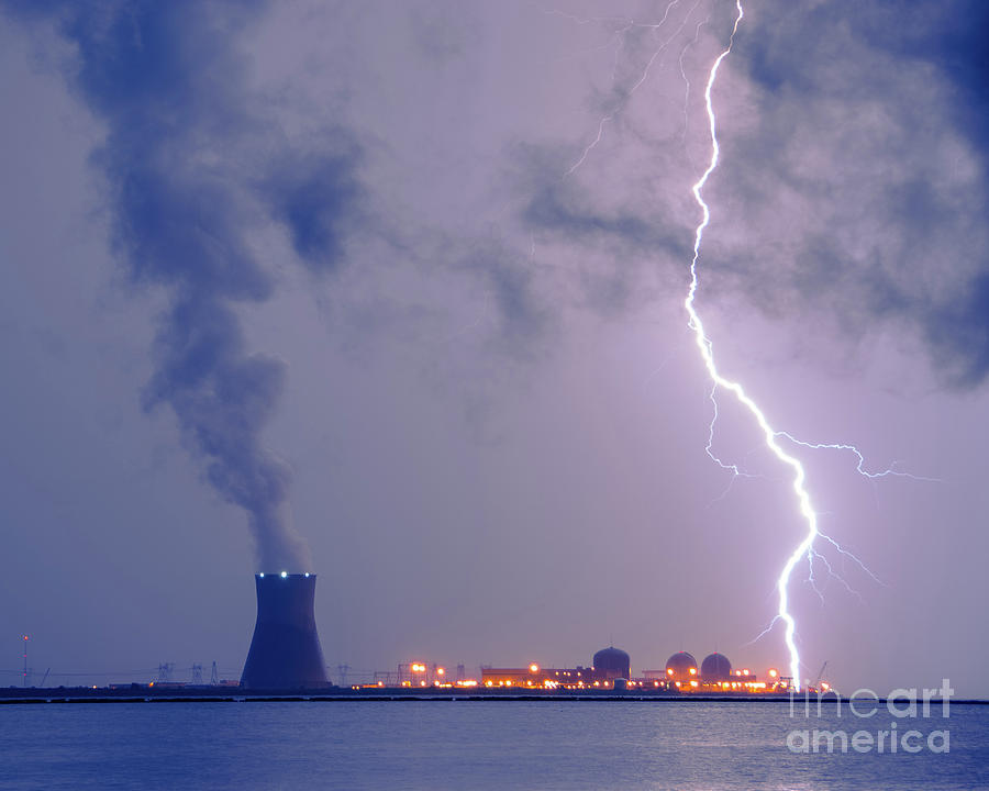 Lightning and Salem Power Plant 2 Landscape Photo Photograph by PIPA Fine Art - Simply Solid