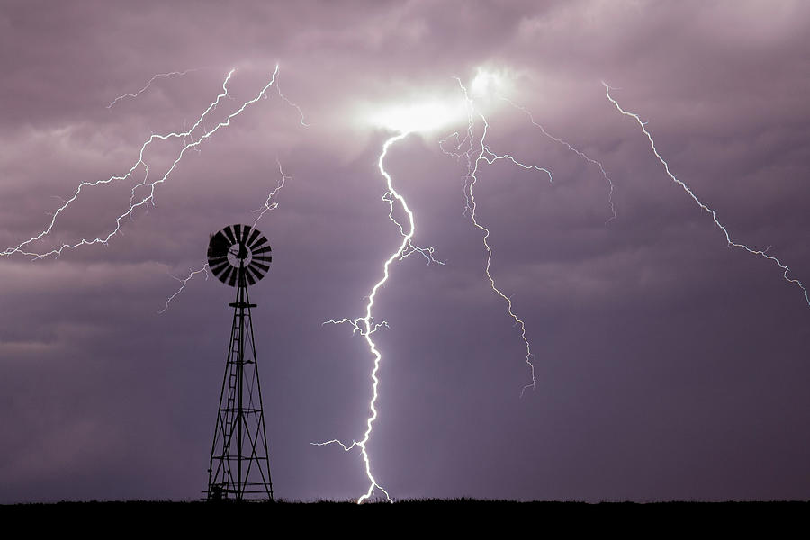 Kansas Photograph - Lightning and Windmill -02 by Rob Graham