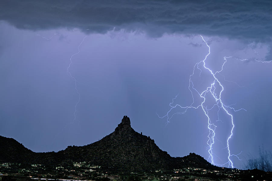 Scottsdale Photograph - Lightning Bolts and Pinnacle Peak North Scottsdale Arizona by James BO Insogna