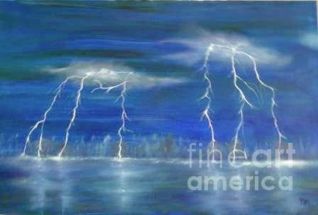 Lightning By The Lake Original Oil Painting Painting by Anthony Morretta