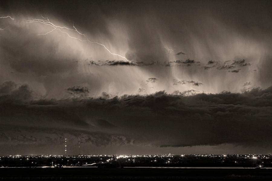 Lightning Cloud Burst Boulder County Colorado IM39 Sepia Photograph by James BO Insogna