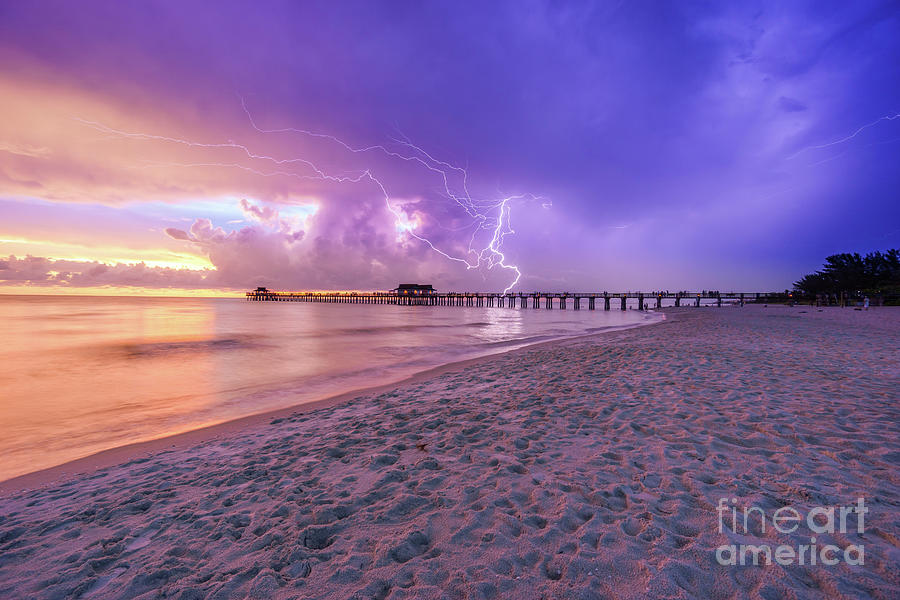 Lightning Naples Pier by Hans- Juergen Leschmann Lightning Naples Pier by Hans- Juergen Leschmann