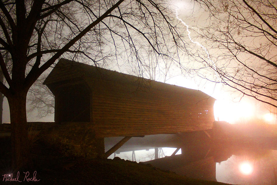 Lightning Old Covered Bridge Photograph by Michael Rucker