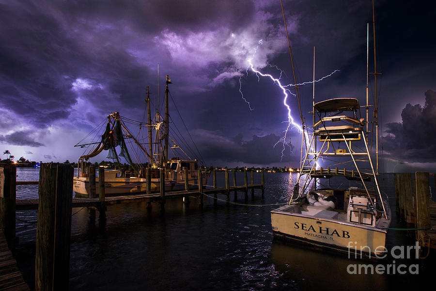 Lightning on the Sea Hab Photograph by Jon Neidert