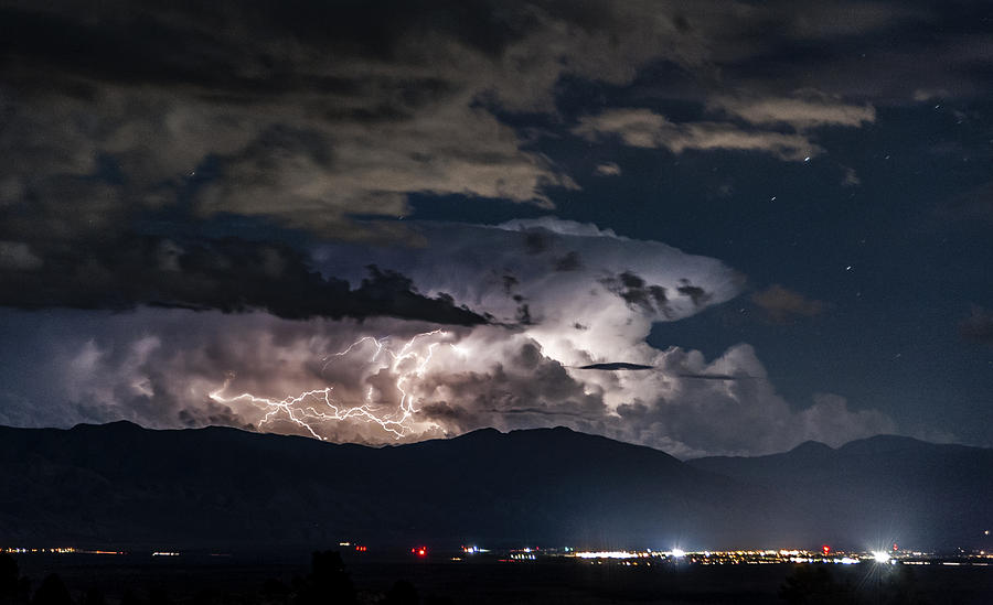 Lightning over Bishop, CA Photograph by Cat Connor