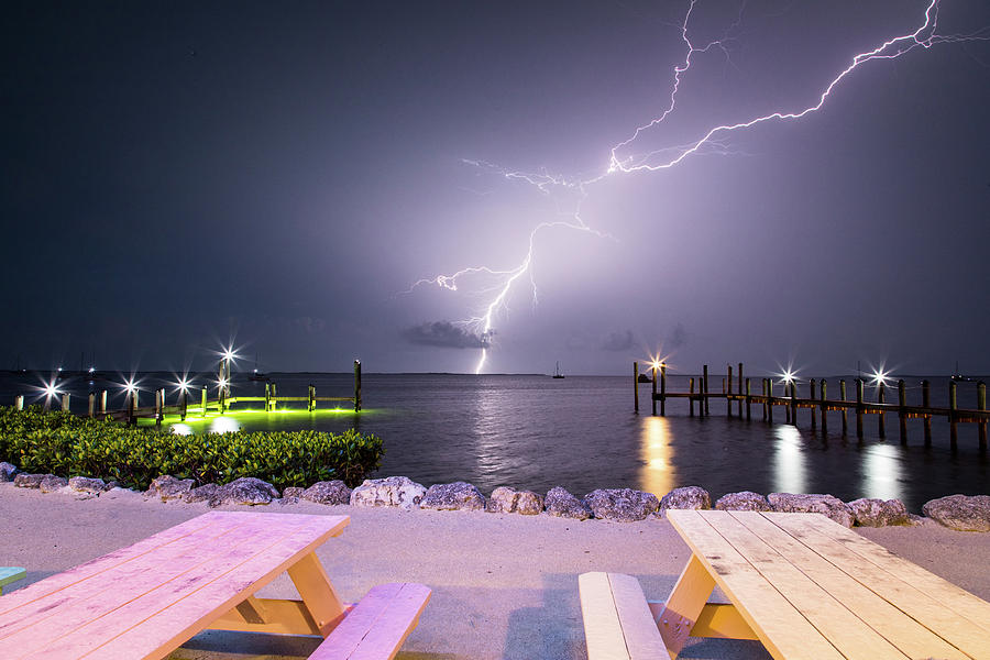 Lightning over Buttonwood Sound Photograph by M C Hood