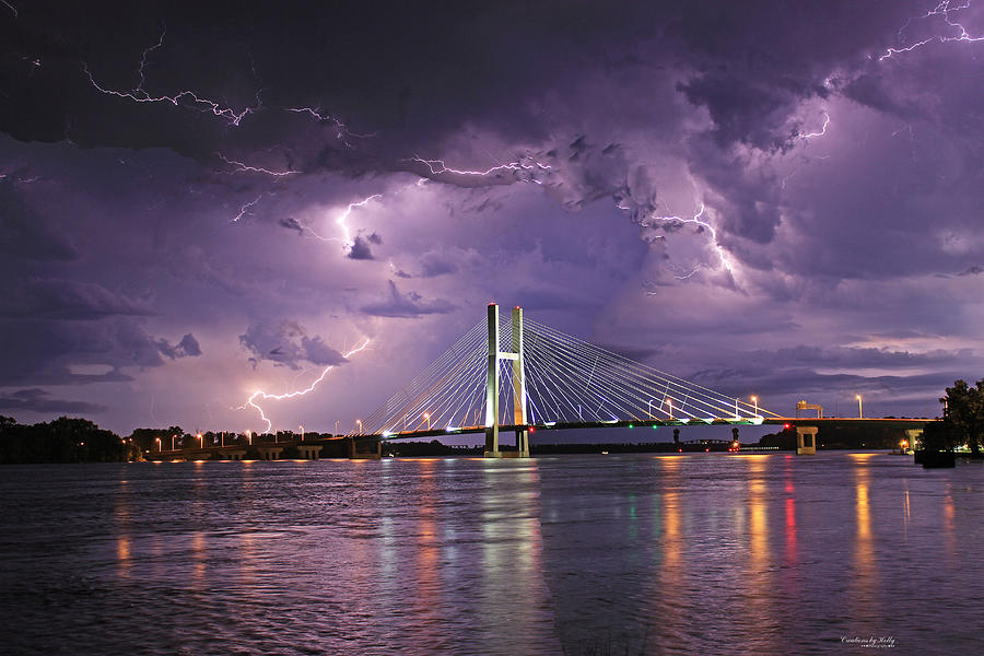 Mississippi River Photograph - Lightning over Great River Bridge by Holly Carpenter Mississippi River Photograph - Lightning over Great River Bridge by Holly Carpenter