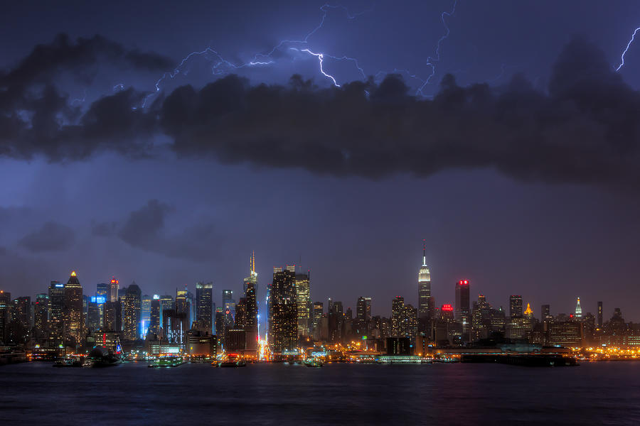 Lightning Over New York City I Photograph by Clarence Holmes