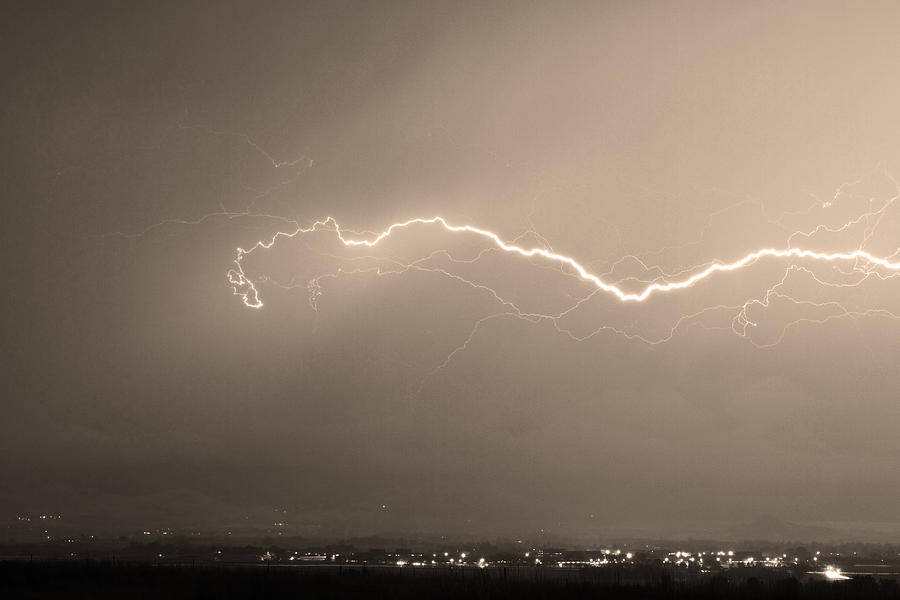 Landscape Photograph - Lightning Over North Boulder Colorado  IBM Sepia by James BO Insogna