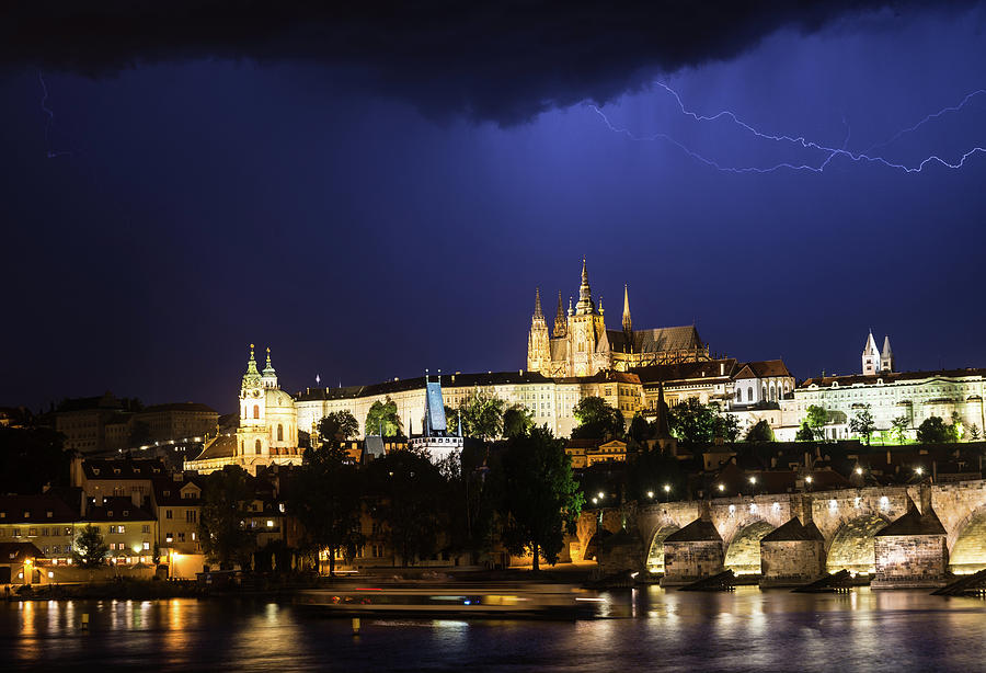Lightning over Prague Castle Photograph by Alex Lapidus
