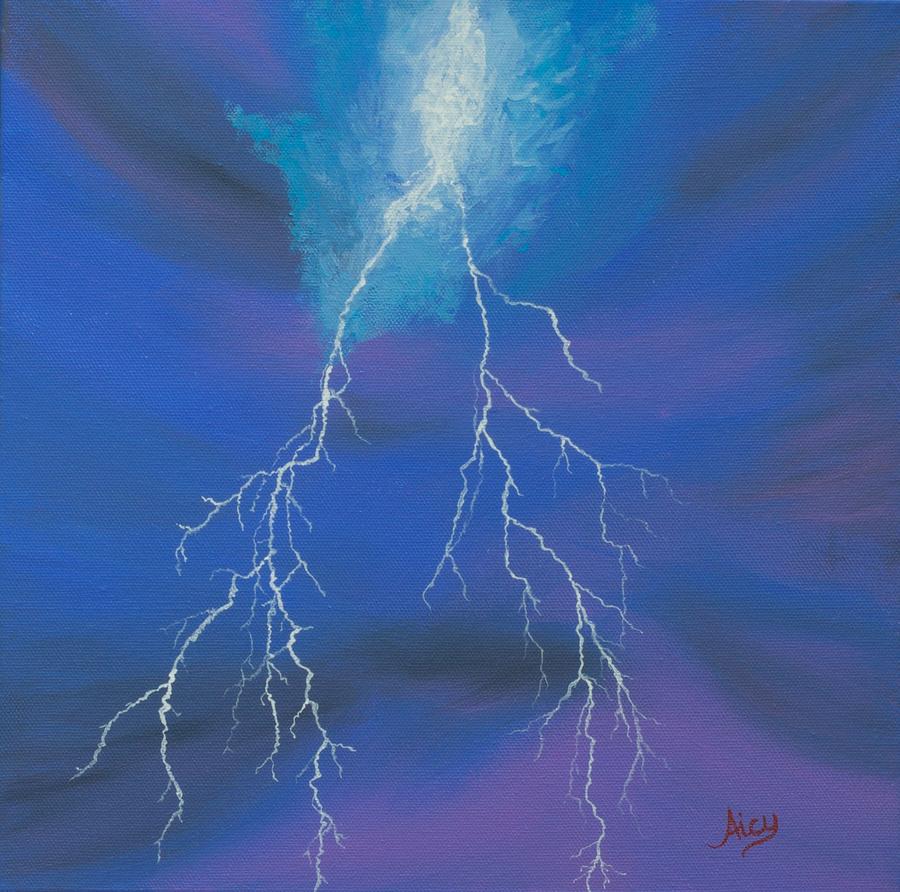 Lightning Over The Potomac Painting by Aicy Karbstein