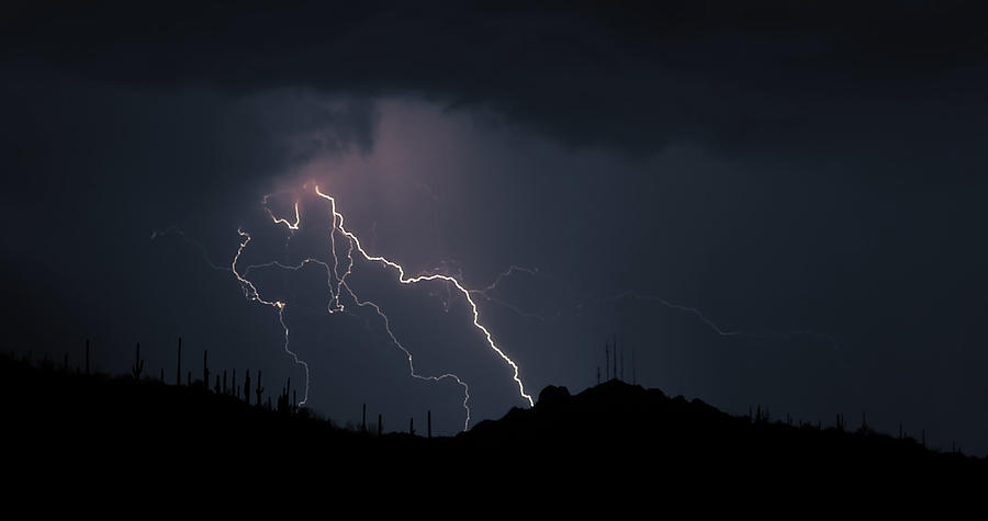 Lightning Over Tucson Mountains Photograph by Elaine Malott