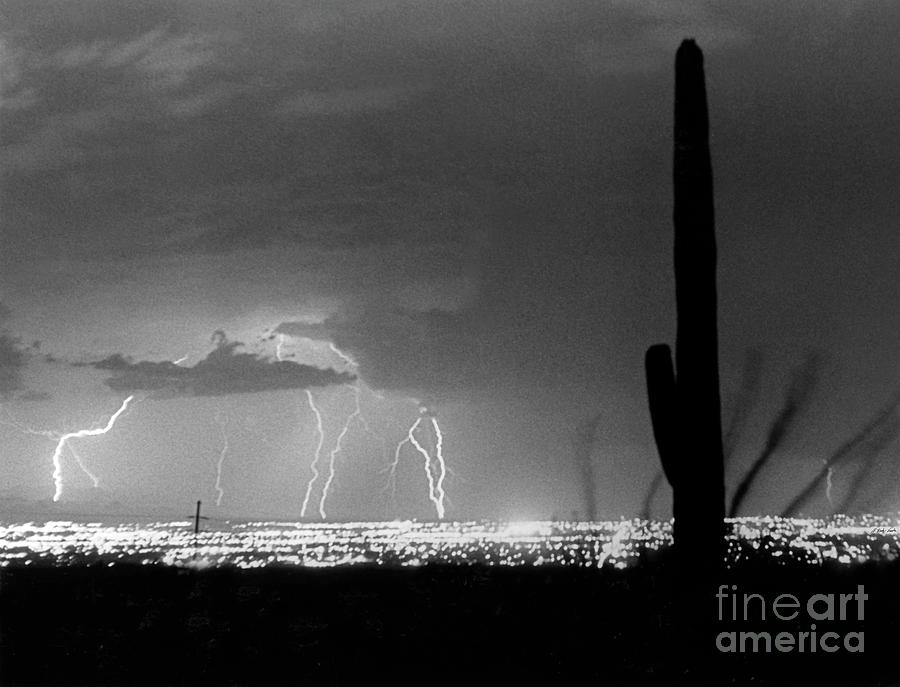 Lightning Over Tucson-Signed-#017 Photograph by J L Woody Wooden
