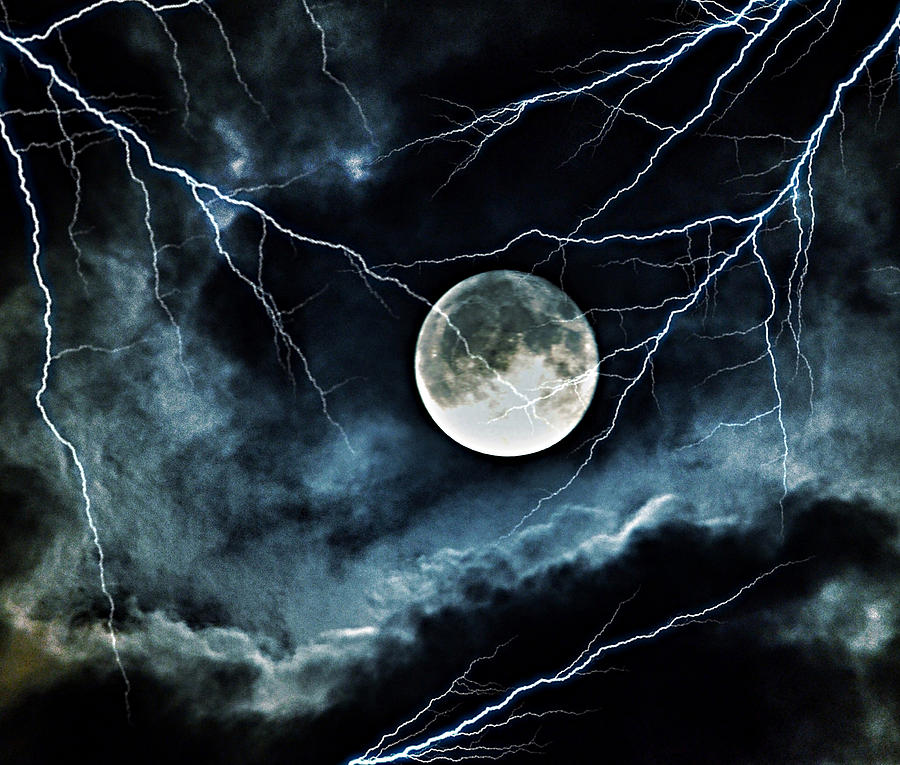 Lightning Sky at Full Moon Photograph by Marianna Mills