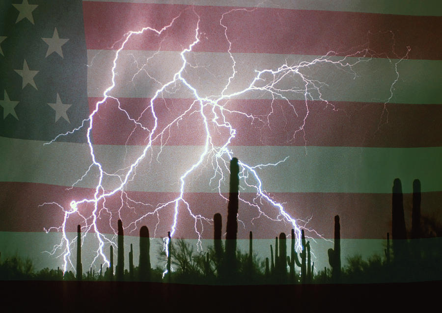 Lightning Storm in the USA Desert Flag Background Photograph by James BO Insogna