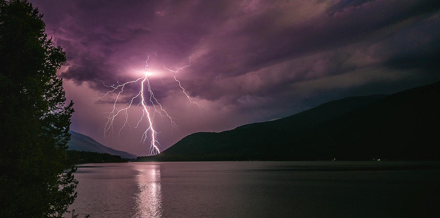 Nature Photograph - Lightning Storm- Kootenay Lake BC by Joy McAdams
