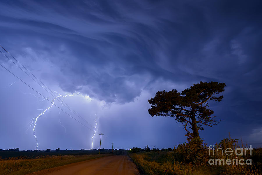 Lightning Storm on a Lonely Country Road Photograph by Art Whitton