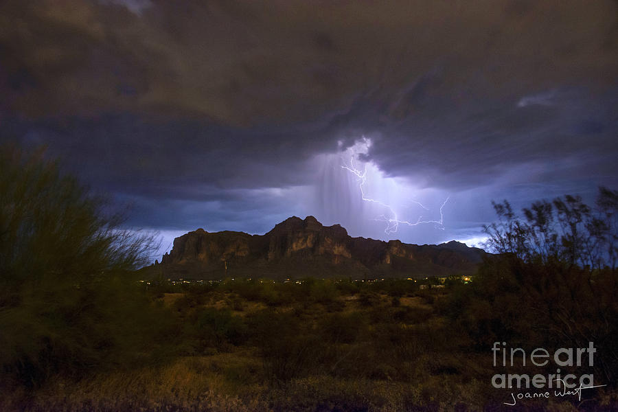 Lightning Storm ove Superstition Mountains Photograph by Joanne West