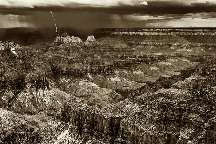 Lightning Strike Grand Canyon BnW-7R2_DSC1382_08122017 Photograph by Greg Kluempers