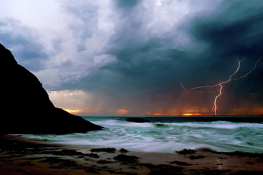 Lightning strike off Dana Point California Photograph by Cliff Wassmann