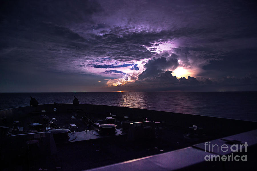 Sailors Painting - Lightning strikes the water  by Celestial Images