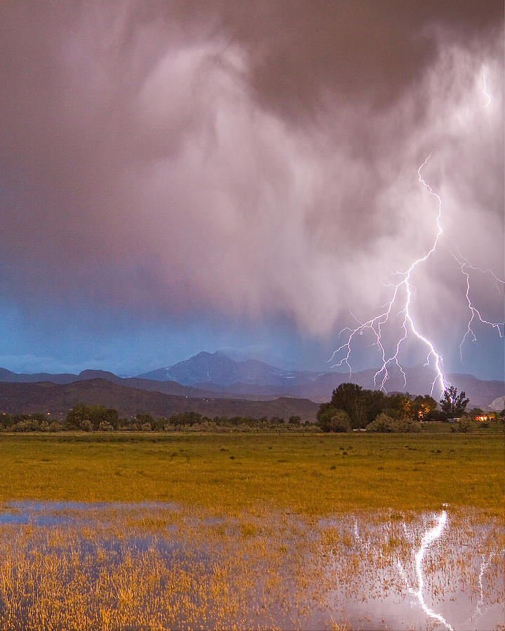 Lightning Striking Longs Peak Foothills 7c Photograph