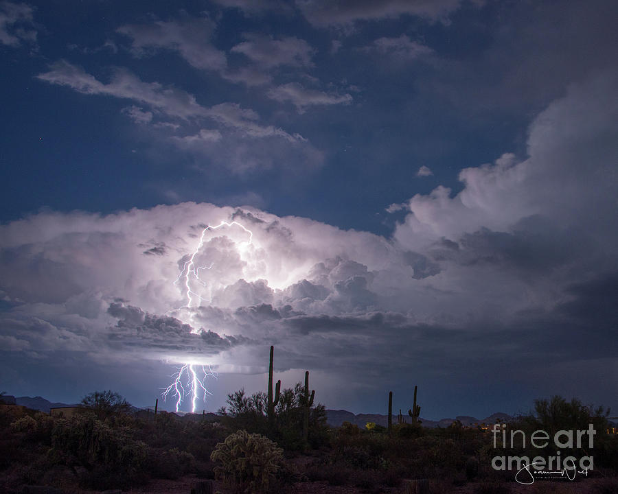 Lightning Thru Clouds Arizona Photograph by Joanne West