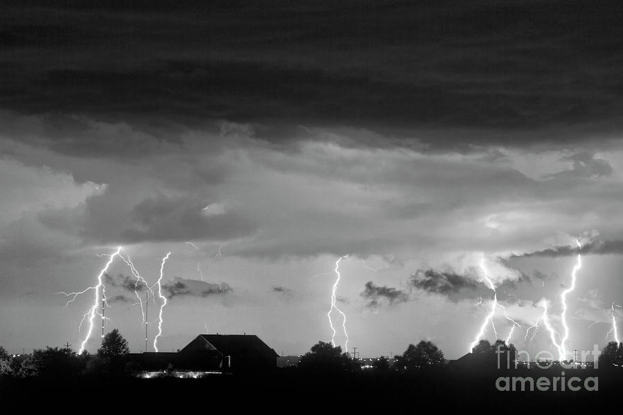 Lafayette Photograph - Lightning Thunderstorm July 12 2011 Strikes over the City BW by James BO Insogna