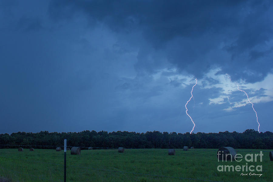 Lightning Twins Dusk Thunderstorm Lightning Weather Art Photograph by Reid Callaway