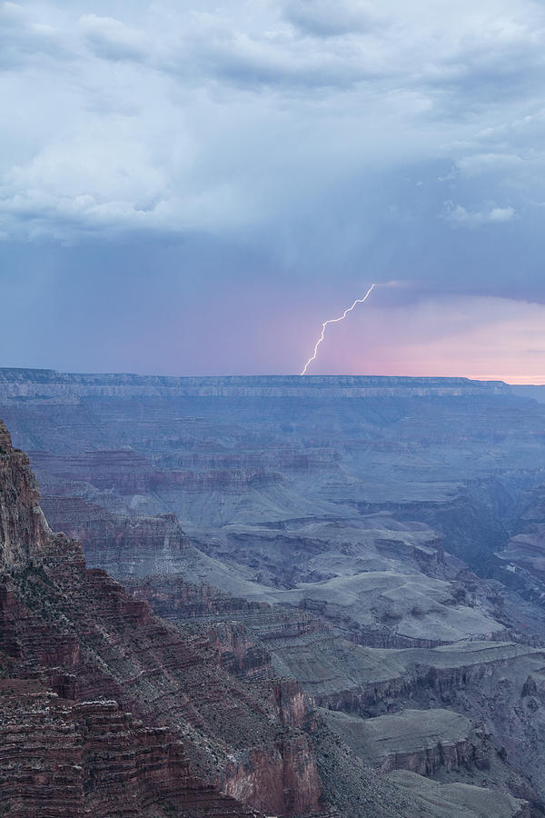 Lightning with the Grand Canyon Sunset Photograph by John McGraw