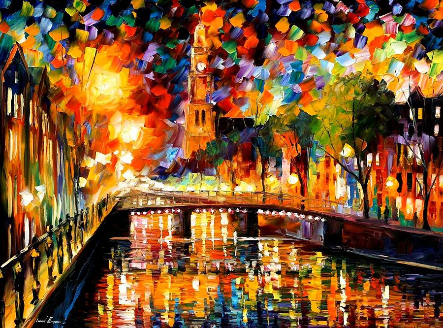 Lights And Shadows Of Amsterdam Painting By Leonid Afremov Fine Art