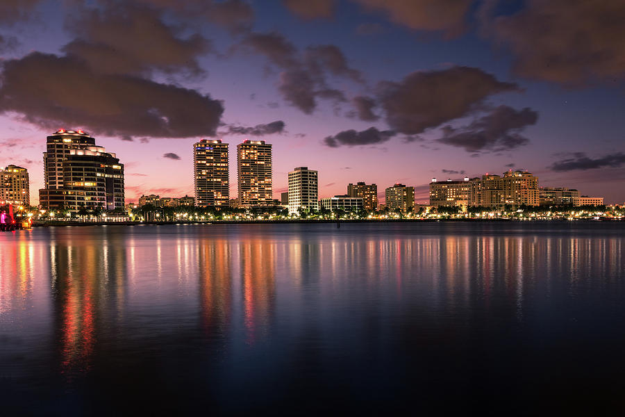Lights at Night in West Palm Beach Photograph by Debra and Dave Vanderlaan