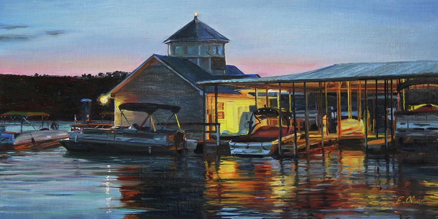 Lights At The Cliffs Marina Painting by Emily Olson