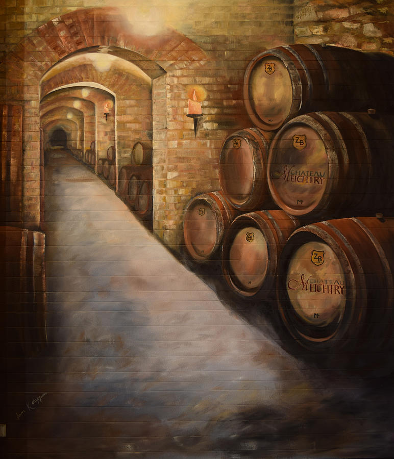 Lights in the Wine Cellar - Chateau Meichtry - Talking Rock, GA Painting by Jan Dappen