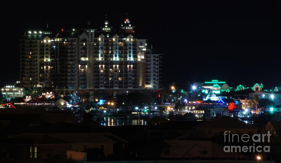 Lights of Destin Florida Entertainment District at Night Photograph by Shawn OBrien