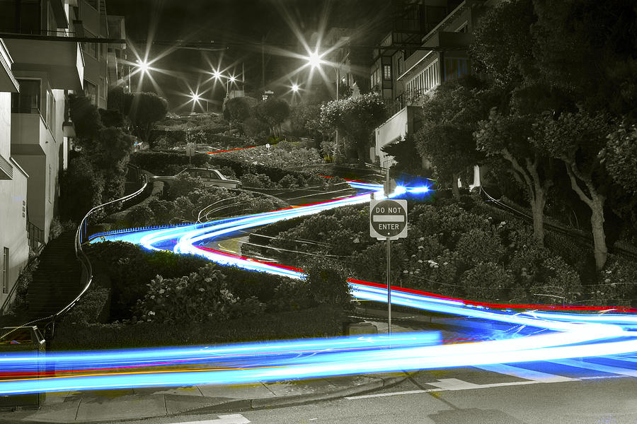 Lights on Lombard Black and White Photograph by Bryant Coffey