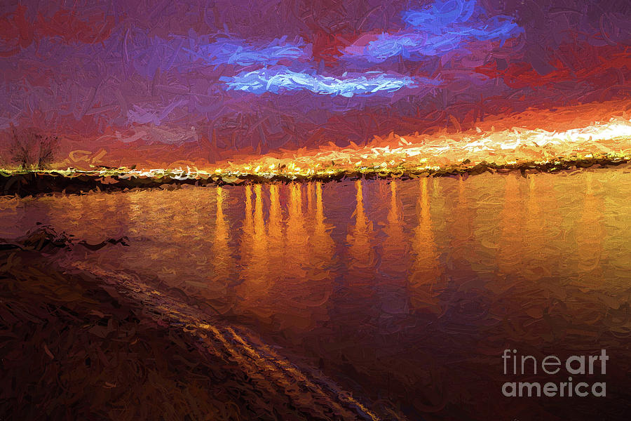 Lights On The lake Painting by Steven Parker