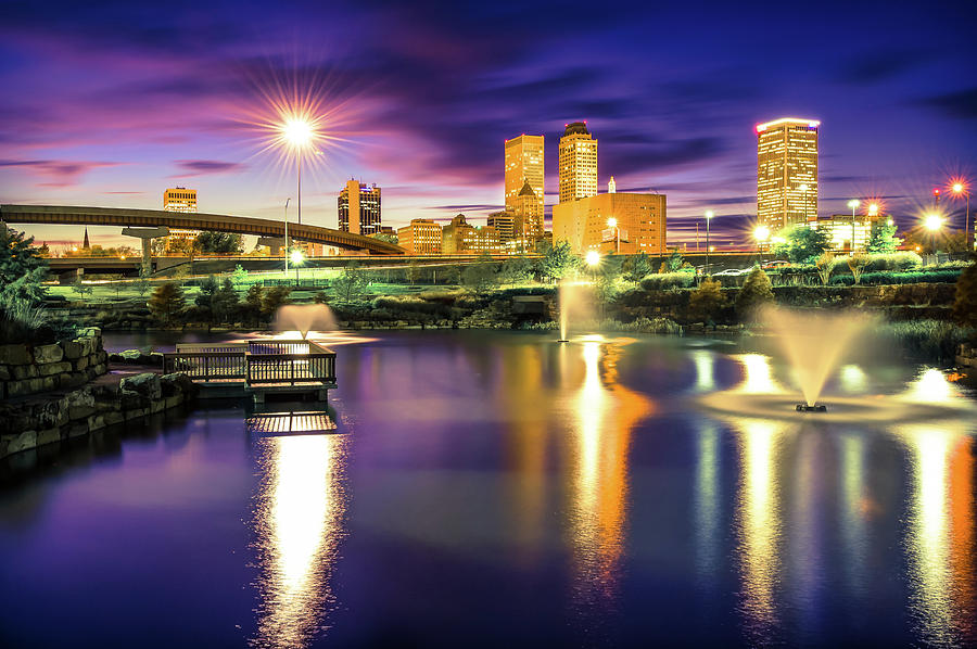 Lights Over Downtown Tulsa Skyline Photograph by Gregory Ballos